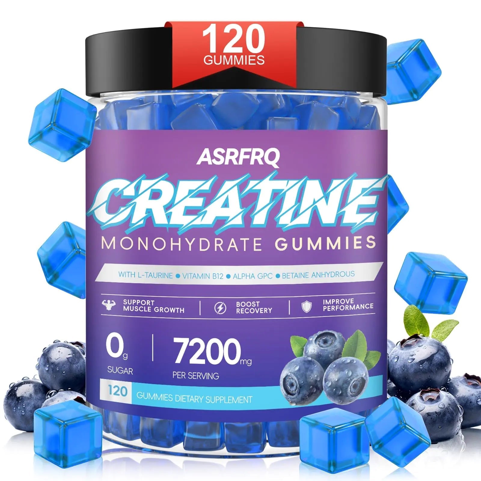 Creatine Monohydrate Gummies for Men & Women 120 CT - 7200mg of Creatine Monohydrate per Serving Chewable Creatine Monohydrate for Muscle Support & Energy Boost Sugar Free Vegan (BlueberryFlavor) ProteinKing