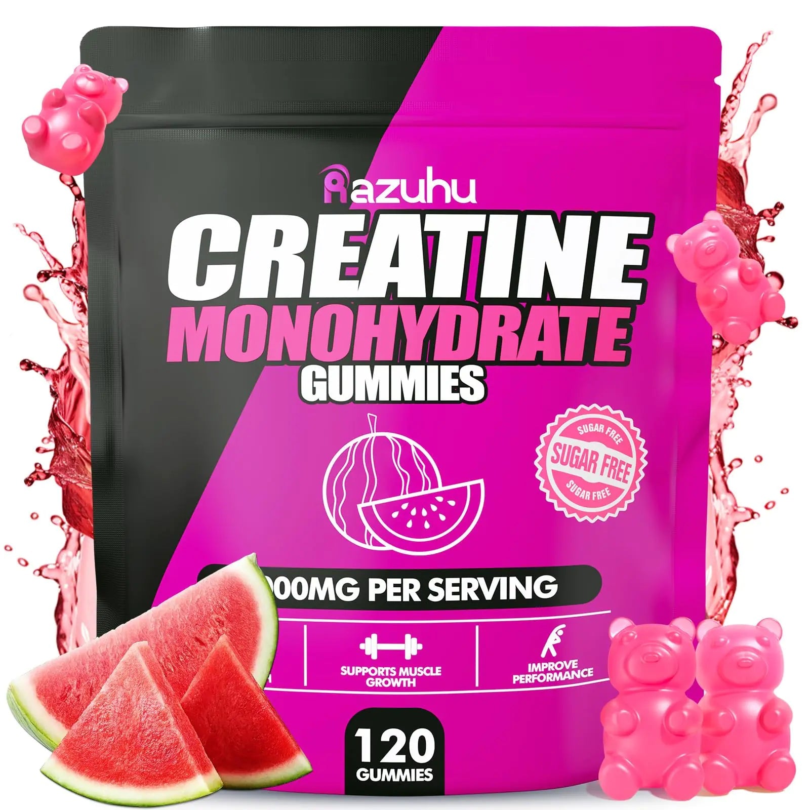 Razuhu Creatine Monohydrate Gummies for Men & Women 4g of Creatine Monohydrate per Serving for Maximum Power Strength Performance Sugar Free Vegan Pre-Workout Supplement(120 Count)-Watermelon ProteinKing