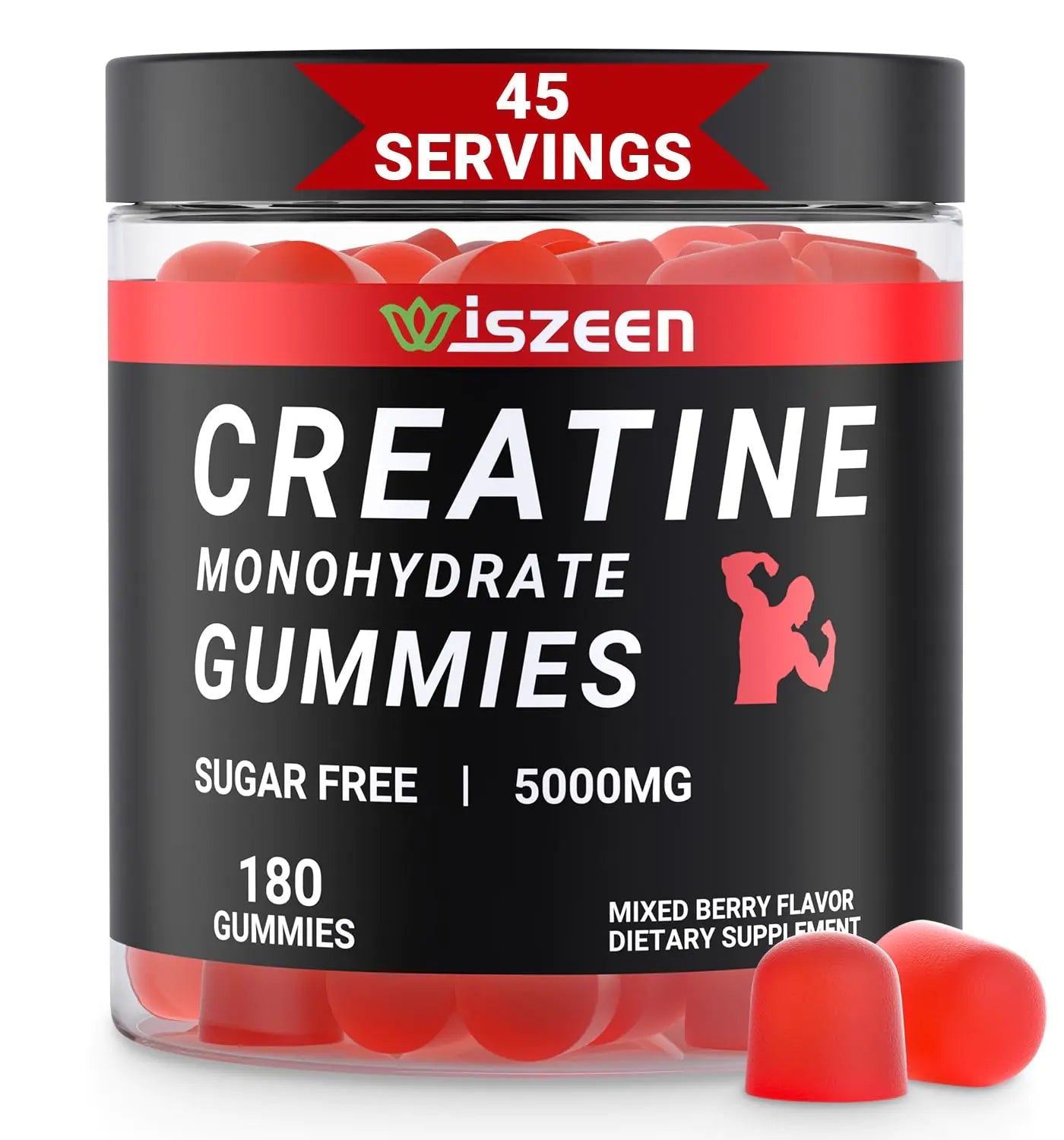 Wiszeen Creatine Monohydrate Gummies - 45 Servings - Creatine Monohydrate Gummy 5g for Men Women Creatine Monohydrate for Strength Endurance Muscle Builder with L-Taurine Alpha GPC ProteinKing