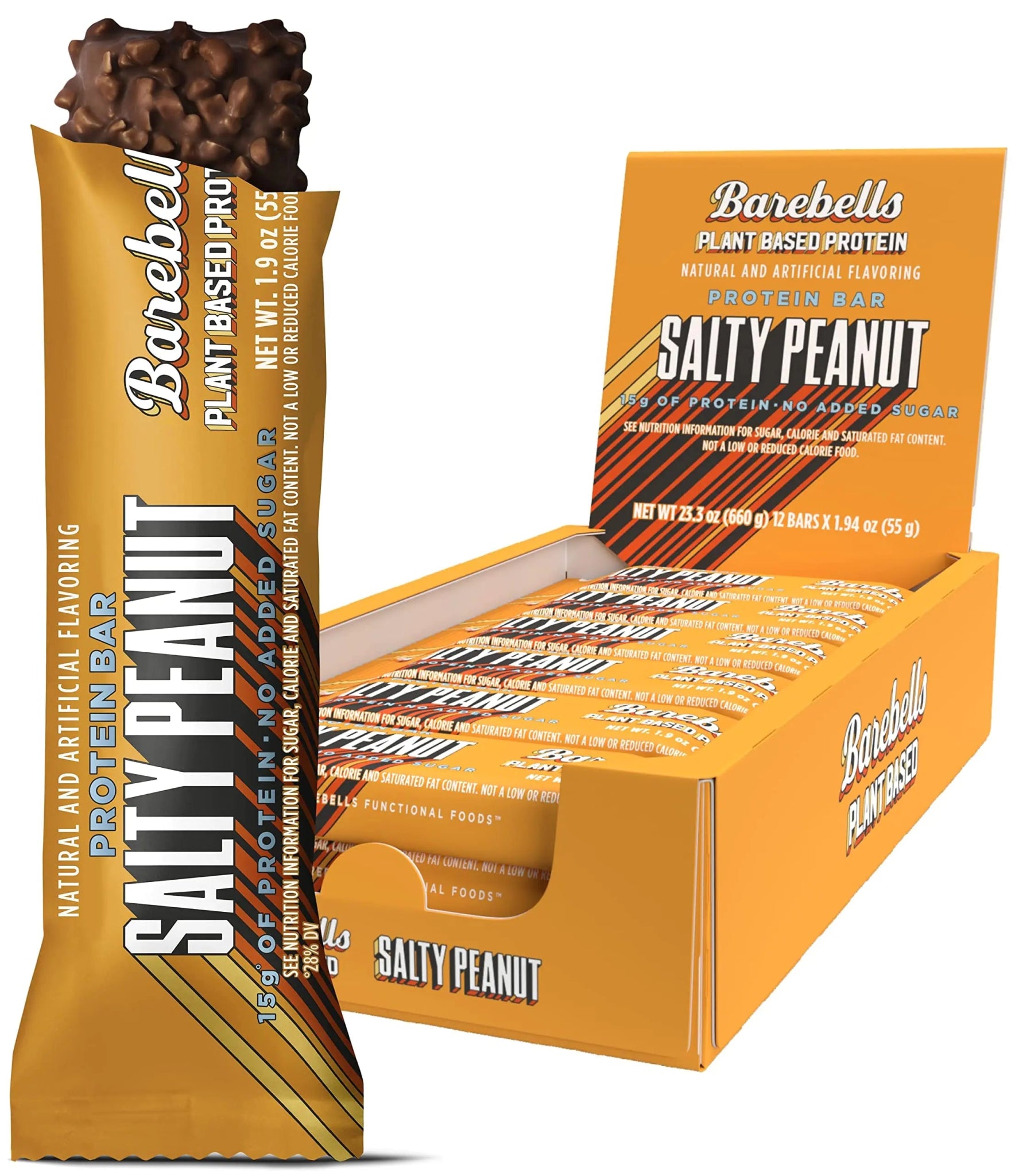 Barebells Vegan Protein Bars Salty Peanut - 12 Count 1.9oz Bars - Plant Based Protein Bar with 15g of High Protein - Chocolate Protein Snacks with 1g of Total Sugars - On The Go Breakfast Bars - ProteinKing
