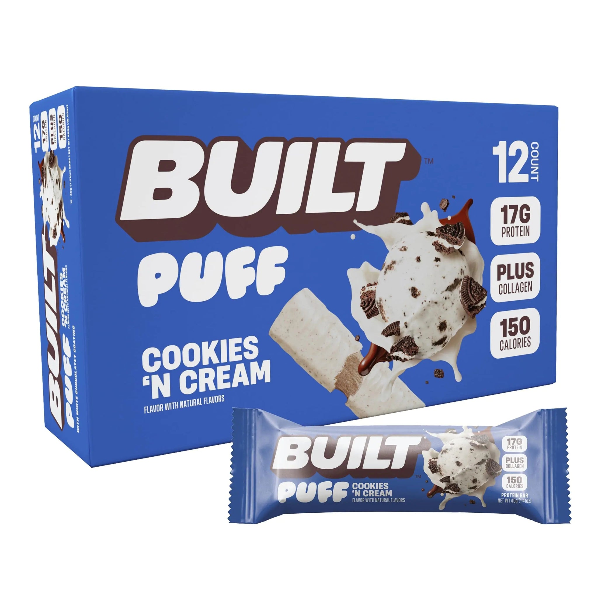 BUILT Puffs Protein Bars Cookies N Cream Puff High Protein Bars - ProteinKing