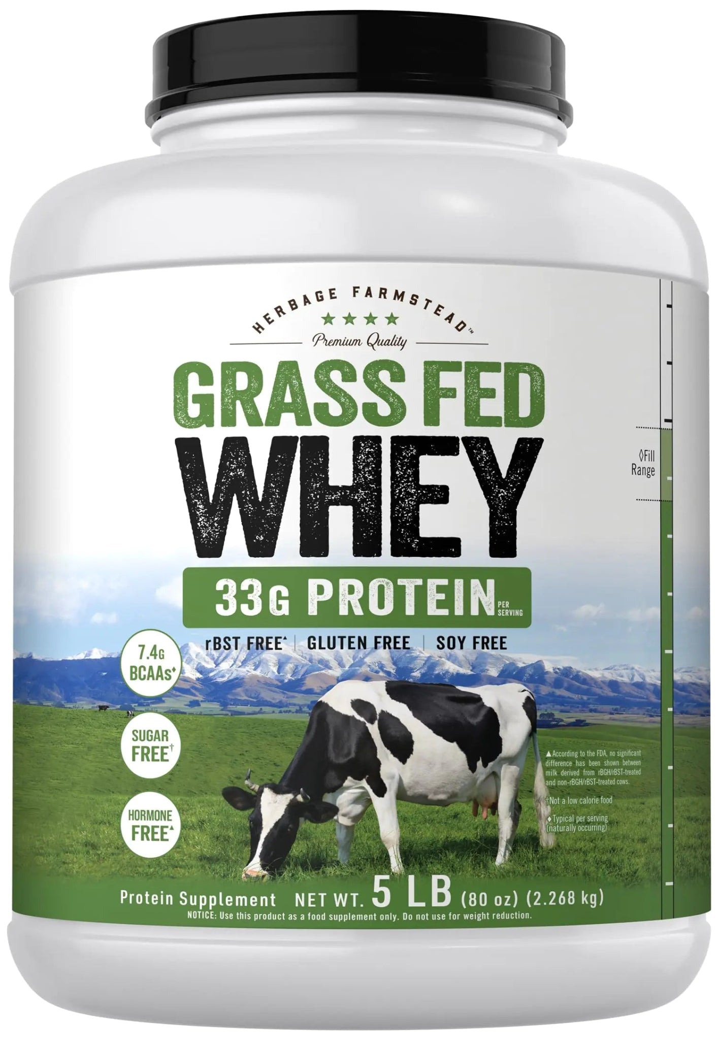 Carlyle Grass Fed Whey Protein Powder | 5lb (80 oz) | 33g of Protein Per Serving | Unflavored | Sugar and Hormone Free | Non - GMO and Gluten Free Supplement | by Herbage Farmstead - ProteinKing