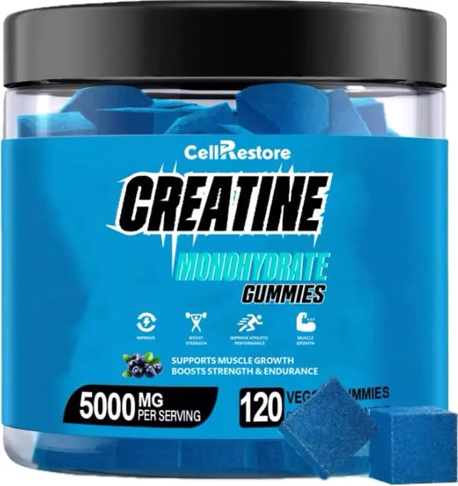 CellRestore Creatine Monohydrate Gummies for Men & Women - 5g of Creatine Monohydrate per Serving - Help Increase Strength and Build MuscleSugar FreeVeganBlueberry Flavor 120 Count - ProteinKing