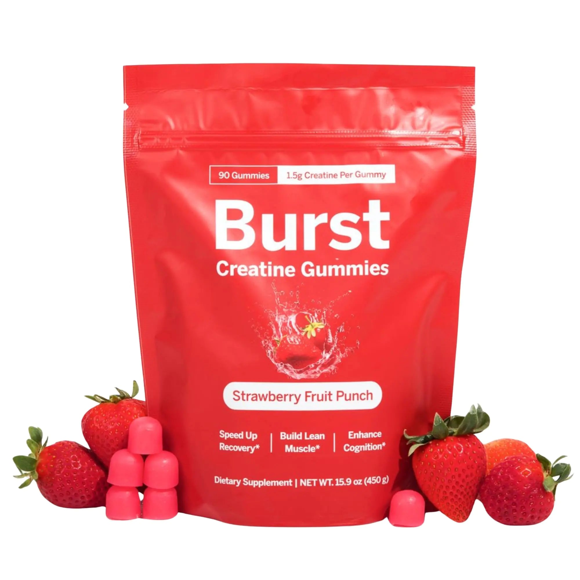 Creatine Monohydrate Gummies - 1.5g of Creatine Per Gummy - Build Muscle Recover Faster Enhance Cognition - Strawberry Flavor - 90ct - ProteinKing