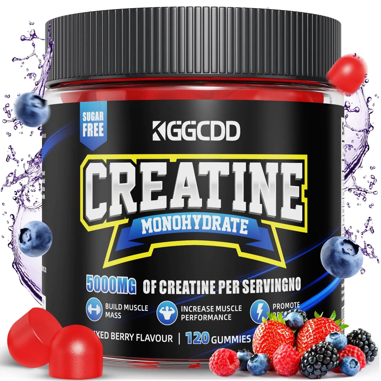 KGGCDD Creatine Monohydrate Gummies Sugar Free 5g of Creatine Monohydrate per Serving for Muscle Maximum Strength Energy Focus Endurance creatine Supplements for Women Men 120Count Mixed Berry ProteinKing