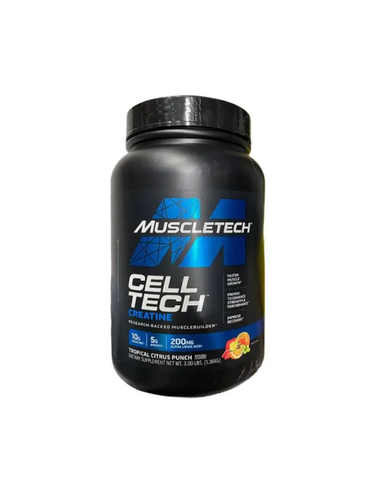 Creatine Monohydrate Powder MuscleTech Cell-Tech Creatine Powder Post Workout Recovery Drink Muscle Builder for Men & Women Musclebuilding Supplements Tropical Citrus Punch 3 lbs (27 Serv) ProteinKing