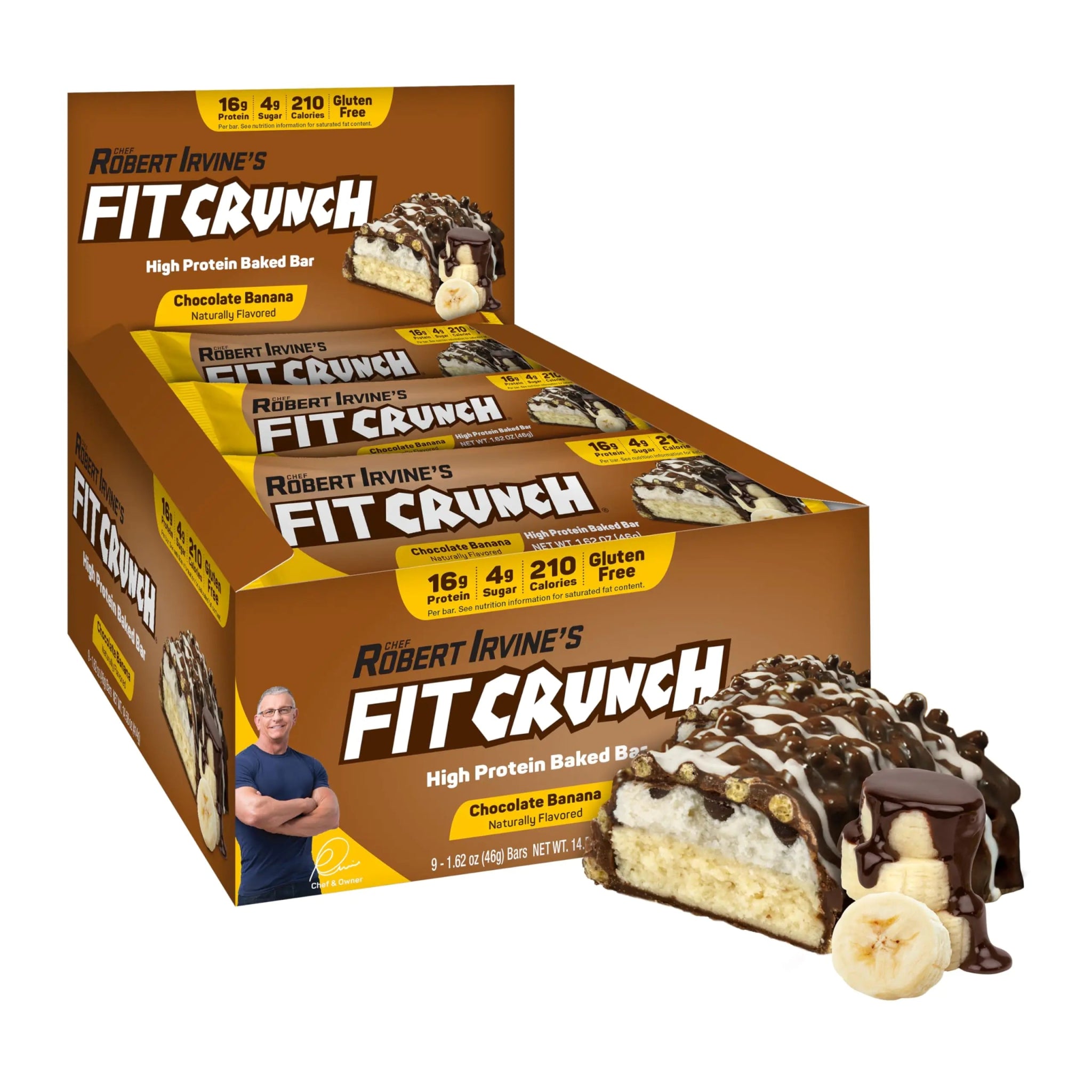 FITCRUNCH Snack Size Protein Bars 6 - Layer Baked Bar 4g of Sugar Gluten Free &amp; Soft Cake Core (9 Bars Chocolate Banana) - ProteinKing