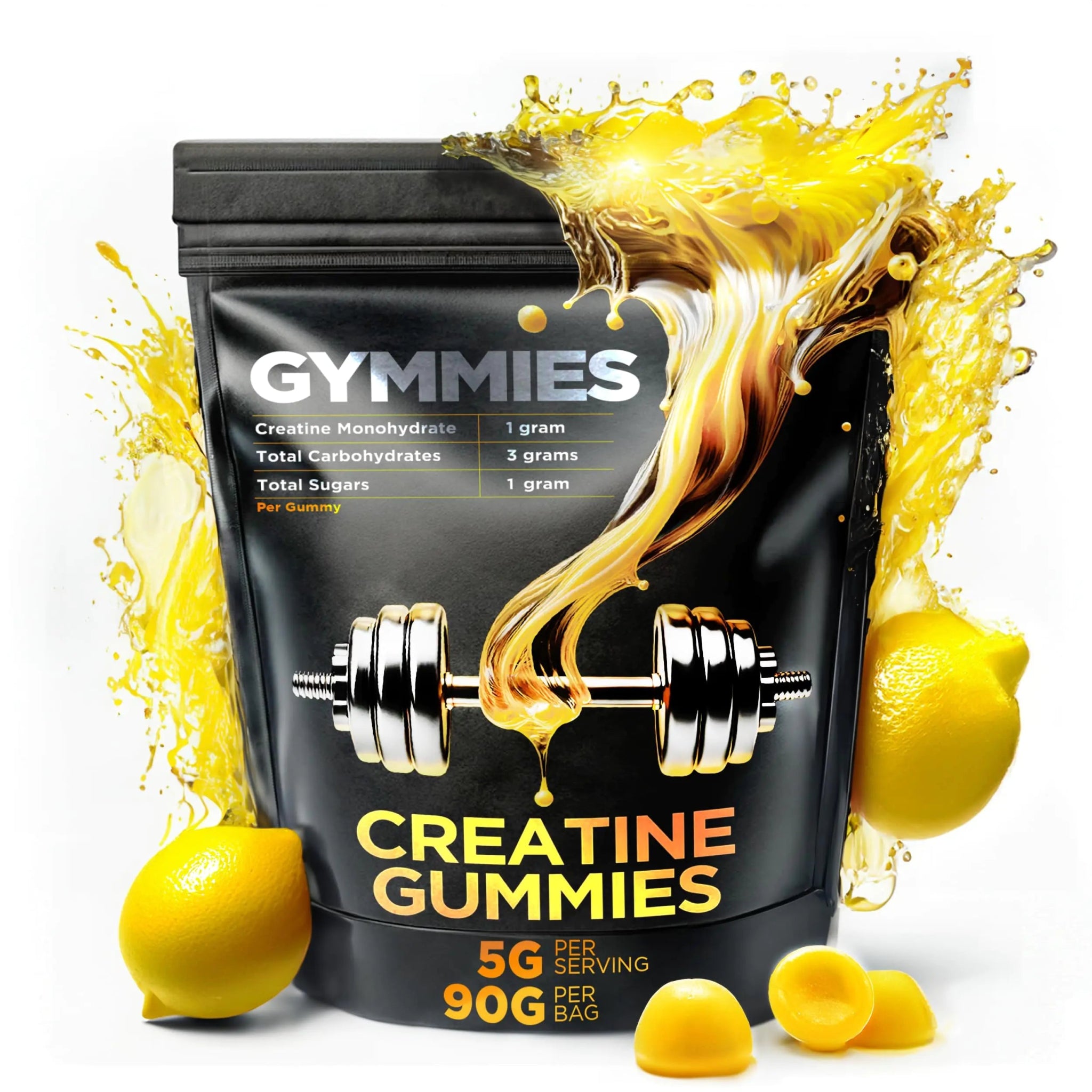 GYMMIES Creatine Monohydrate Gummies - Muscle Growth Performance Endurance - 5 Gram Creatine per Serving - Vegan Non - GMO Gluten - Free Made in USA - 90ct - Lemon Flavor - ProteinKing