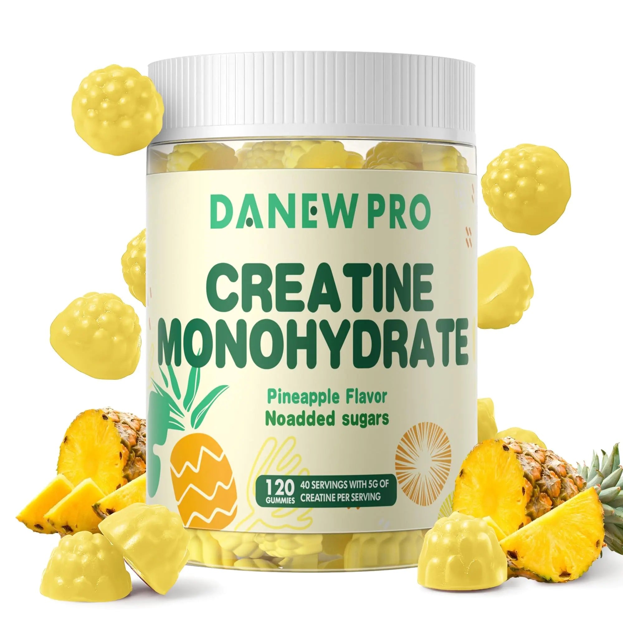 DANEW PRO Creatine Monohydrate Gummies 5000mg for Men & Women Creatine Monohydrate for Muscle Strength Muscle Builder Energy Boost Pre-Workout Supplement(120 Count)-Pineapple Flavor ProteinKing
