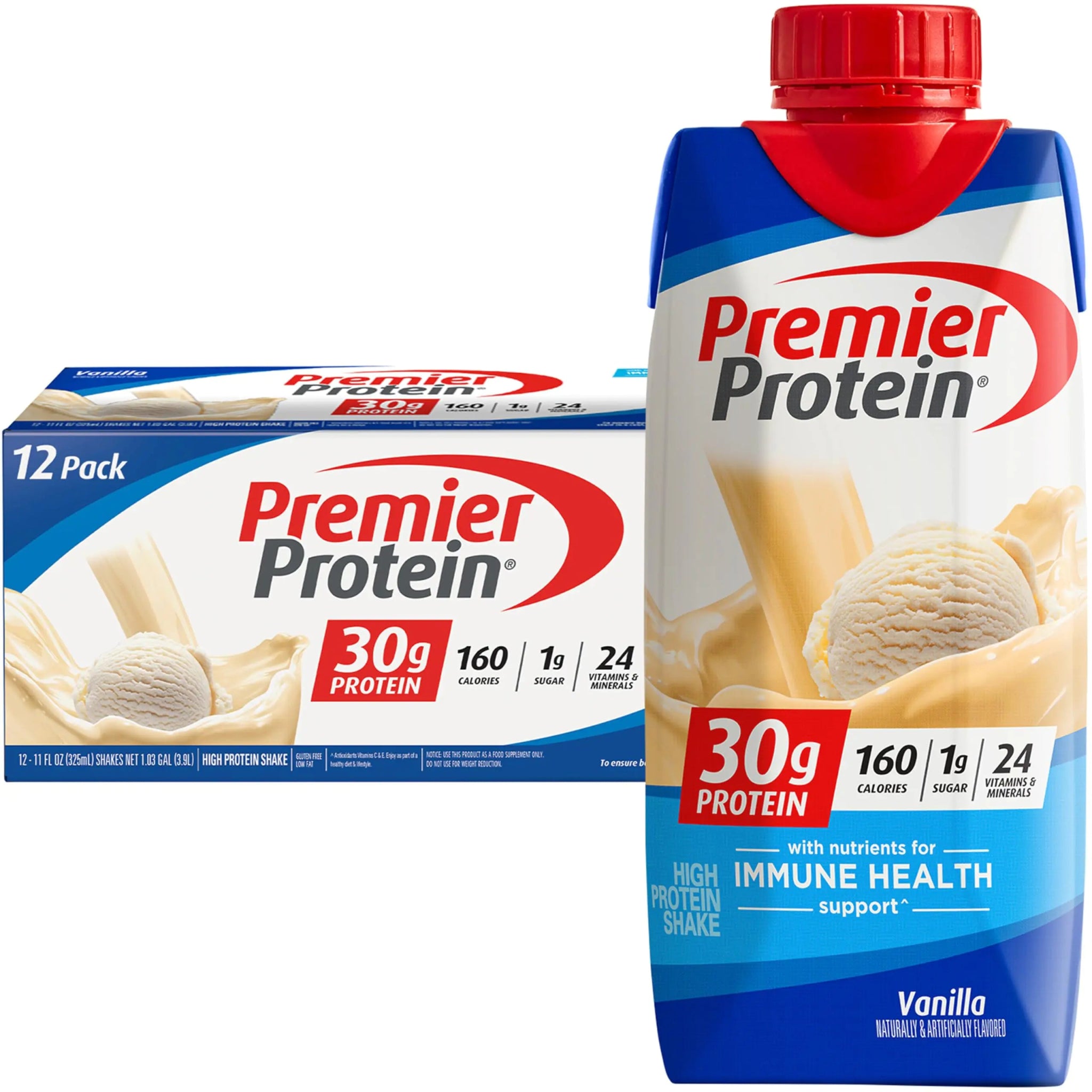 Premier Protein Protein Shake Vanilla 30g Protein 1g Sugar 11 fl oz Pack of 12 - ProteinKing