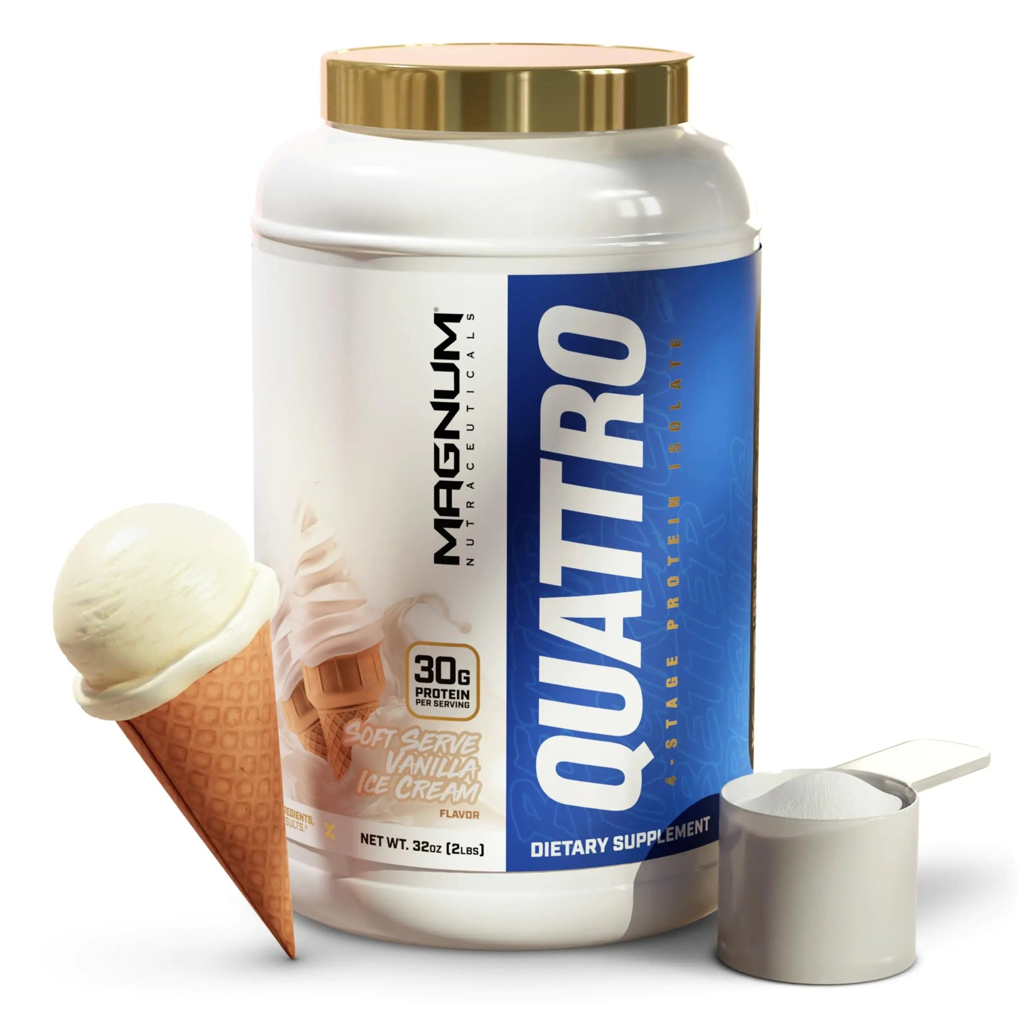 QUATTRO Magnum Nutraceuticals Whey Protein Powder Vanilla Soft Serve Ice Cream 2lb - ProteinKing