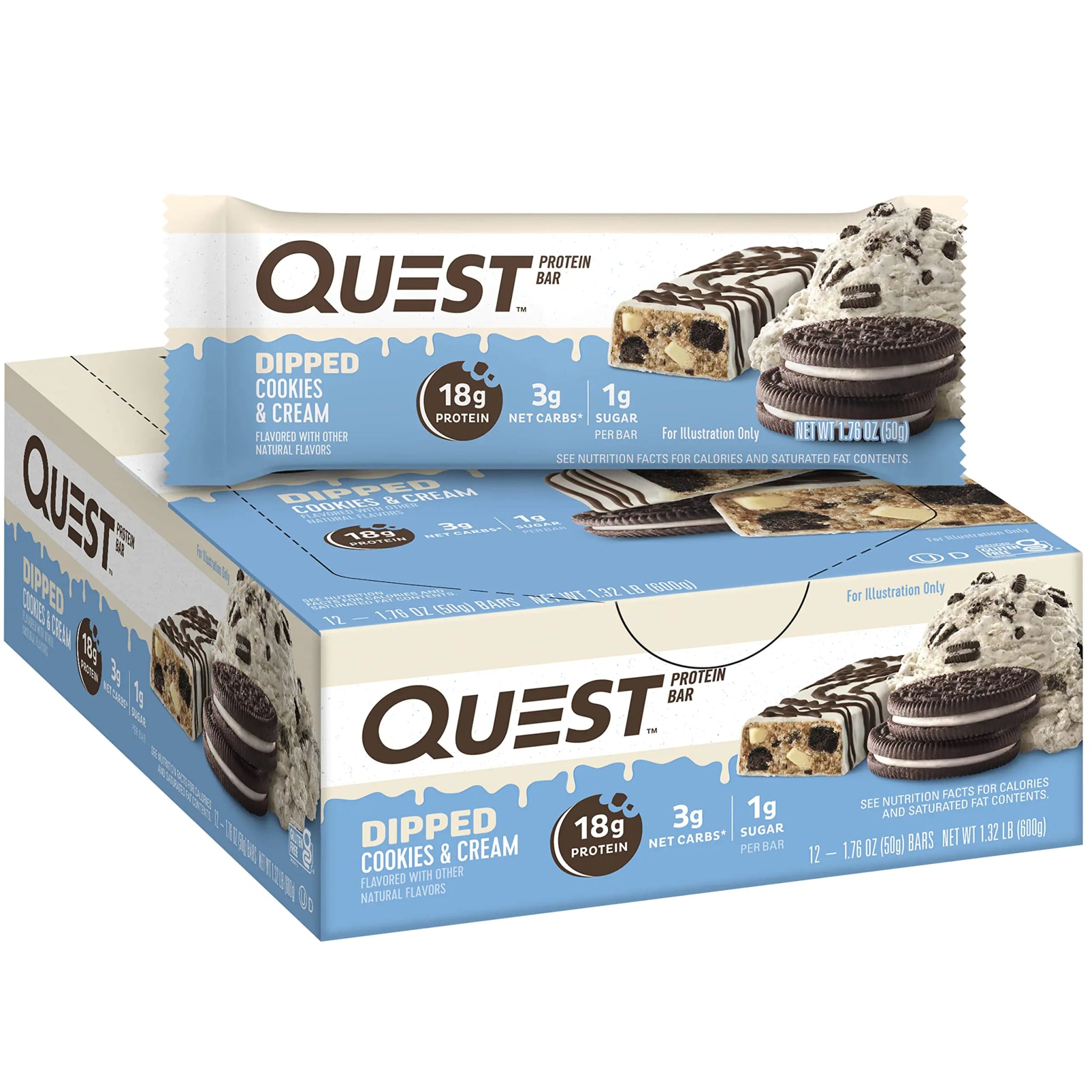 Quest Nutrition Dipped Chocolate Cookies & Cream Protein Bar - ProteinKing