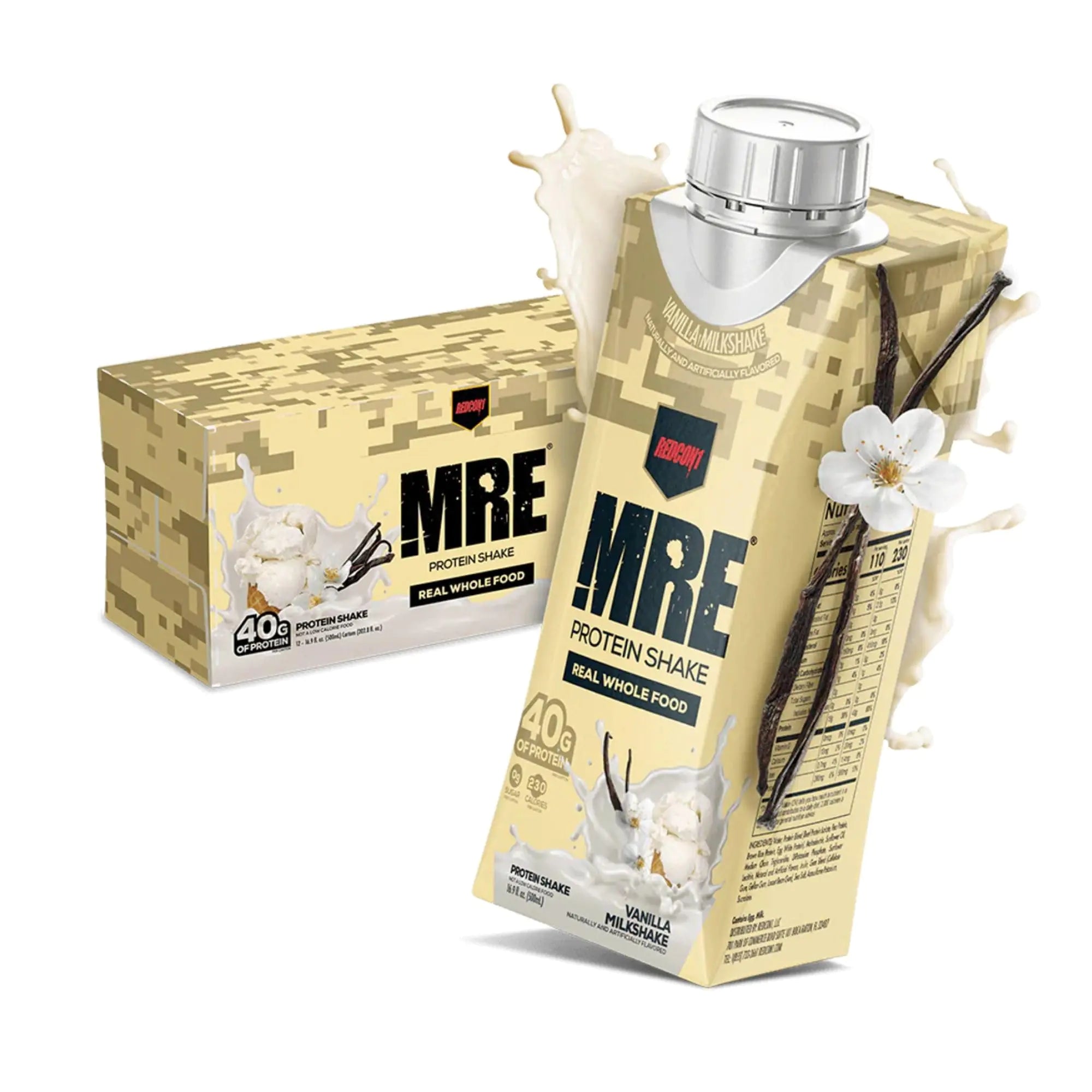 REDCON1 MRE Ready to Drink Protein Shakes Vanilla Milkshake - Protein Drinks with Whole Food Sources - Sugar Free RTD - ProteinKing