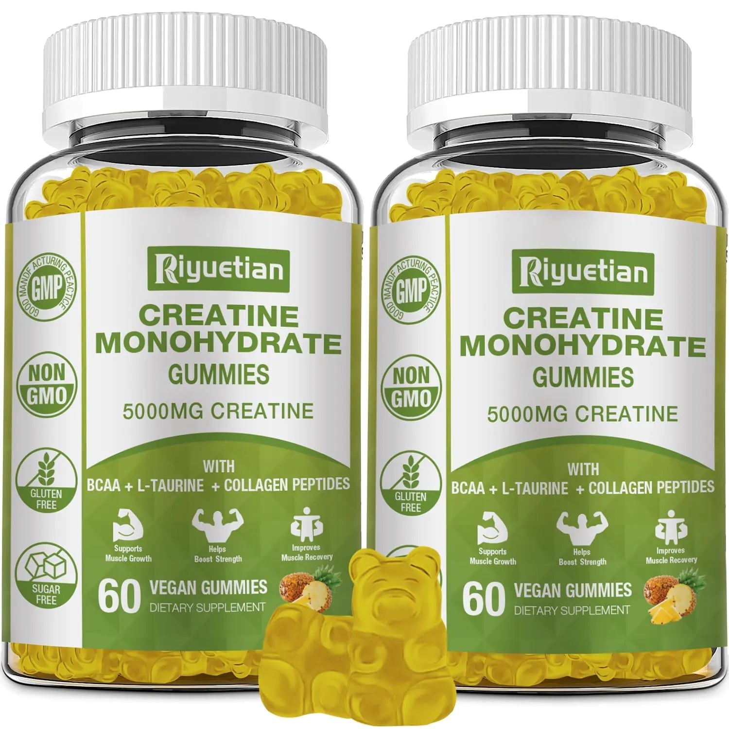 Riyuetian 2 Pack Creatine Monohydrate for Men & Women - Muscle Growth Recovery Strength & Energy - Vegan Gluten - Free Sugar - Free Creatine Monohydrate - 120 Count - ProteinKing