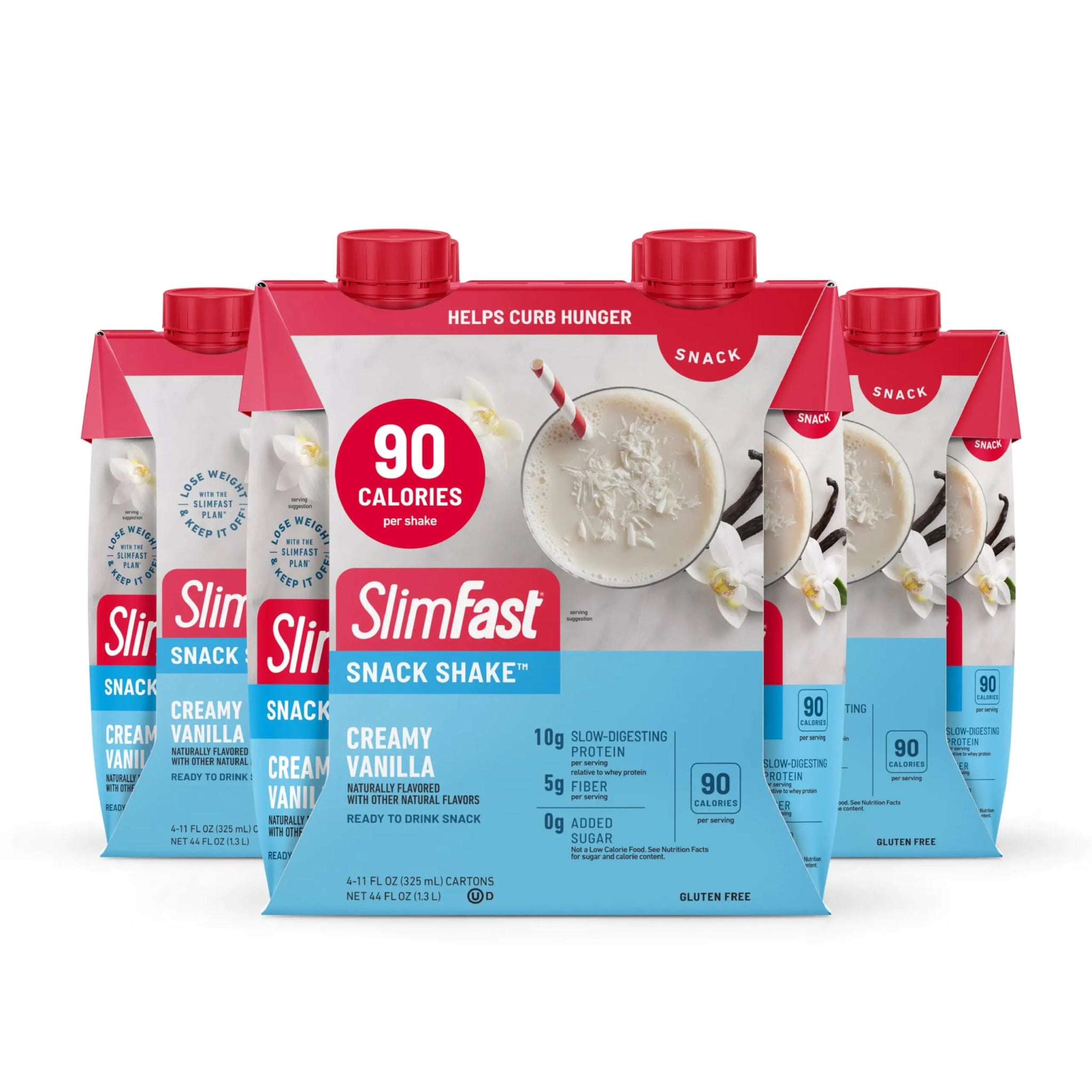 SlimFast Snack Shake 90 Calorie Fiber Shake Ready to Drink Protein Drink Creamy Vanilla 12 Count - ProteinKing