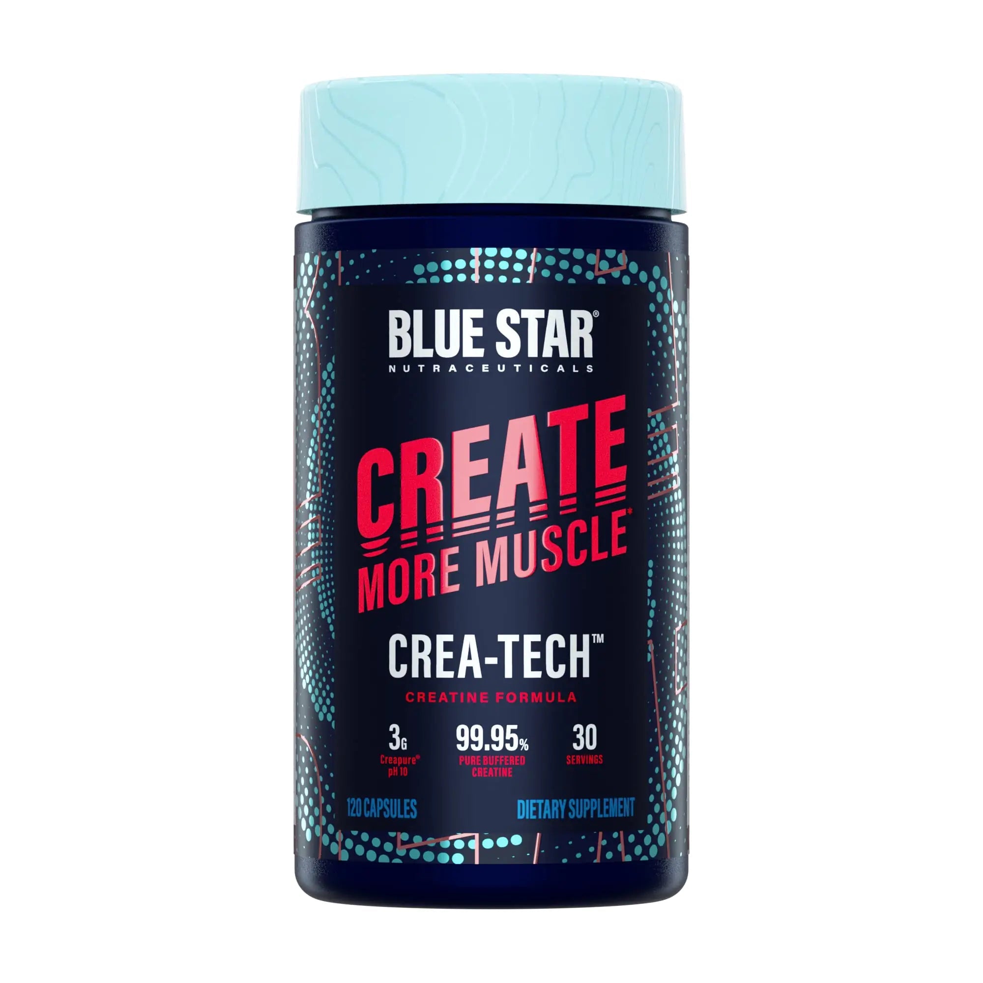 Blue Star Nutraceuticals CREA-TECH - Creapure Creatine Monohydrate - w/Electrolytes. Creatine + Electrolytes Capsules - Build Muscle and Increase Strength | 30 Day Supply - 120 Veggie Capsules ProteinKing